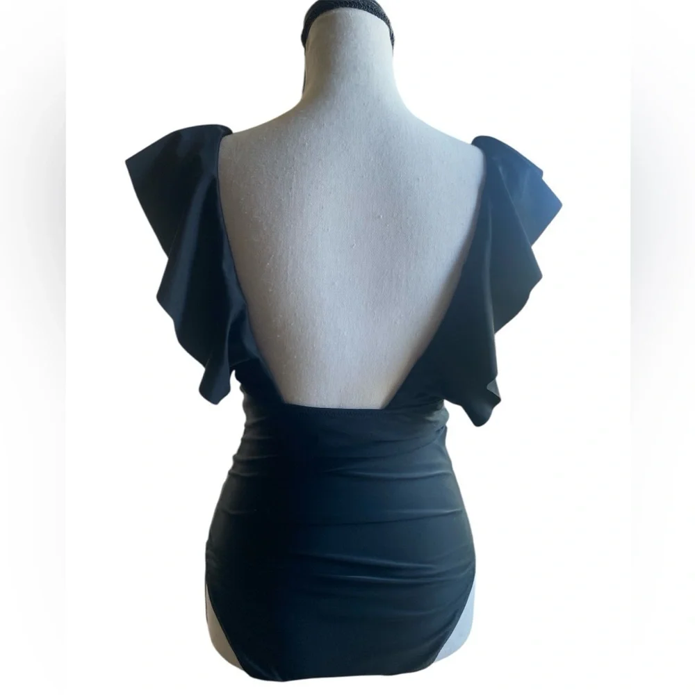 J Crew Ruched ruffle one-piece swimsuit SZ 6 Black